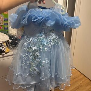 Light Blue Floral Tulle Princess Costume Dress - Kids